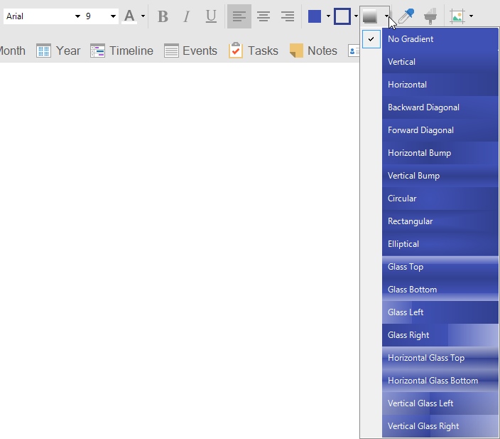 The background gradient control on the appearance toolbar.