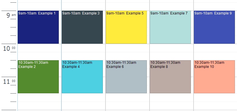 Example events showing several default calendar appearances.