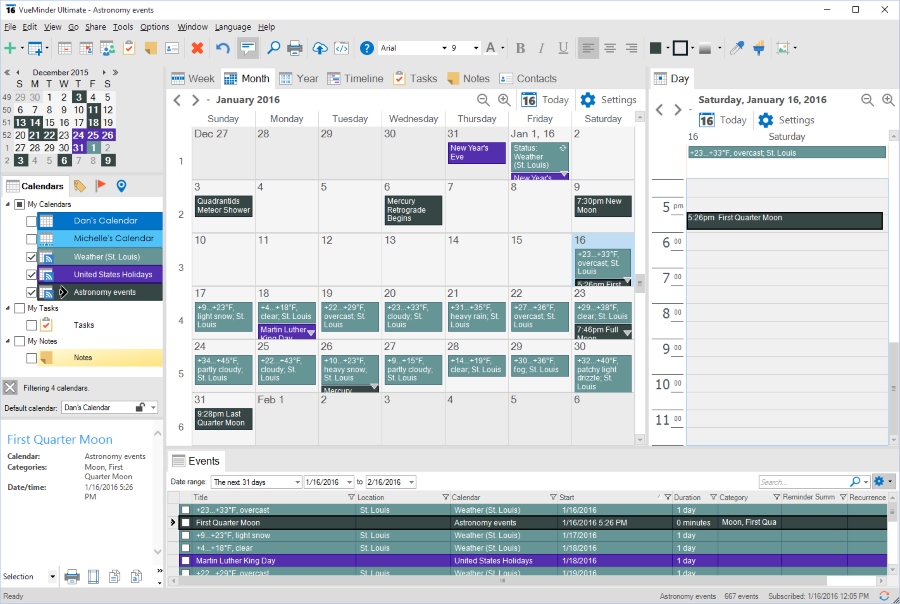 An example Calendar View Layout.