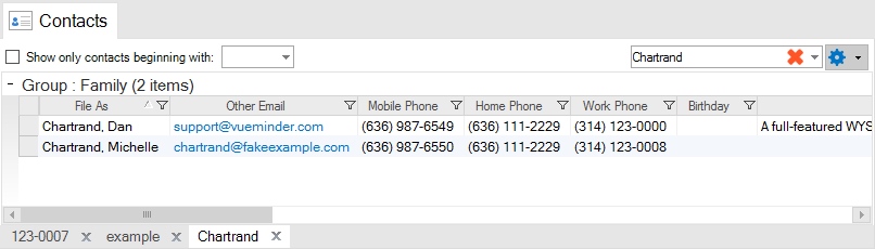Search results will be displayed within a tab in the Contact List.