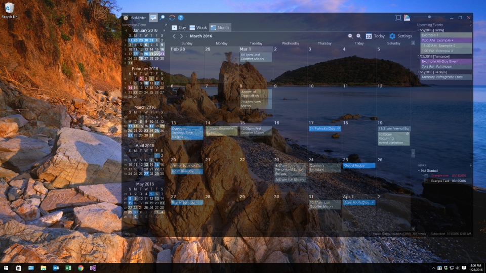 The Desktop Calendar integrates into the Windows desktop.