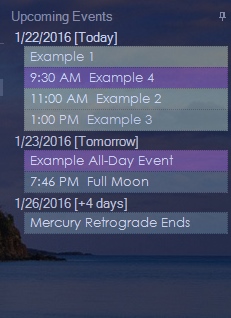 A list of upcoming events, up to 4 weeks from the current date, is shown along the right side of the Desktop Calendar.