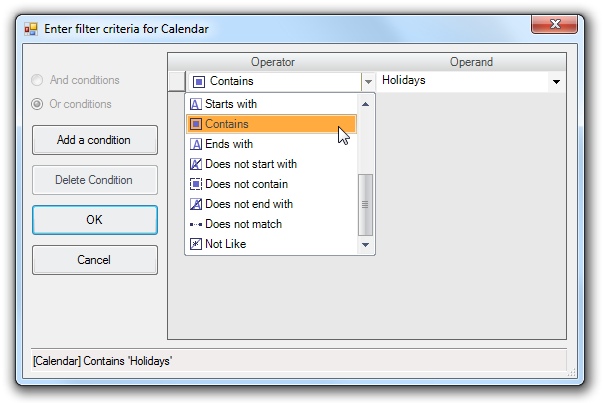 Custom filters allow practically any filtering condition to be specified.