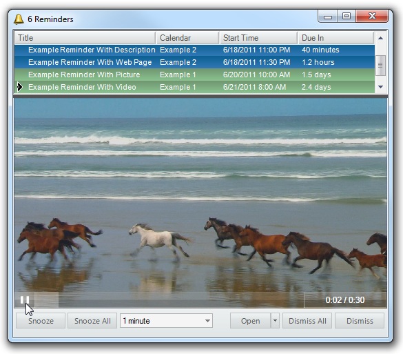 An example popup reminder containing a video.